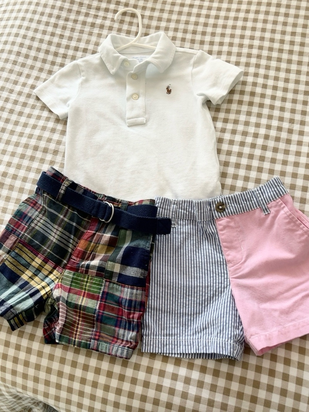 Ralph Lauren Baby Boy 12 Month 3 Pc Polo Shorts Bundle Madras Seersucker